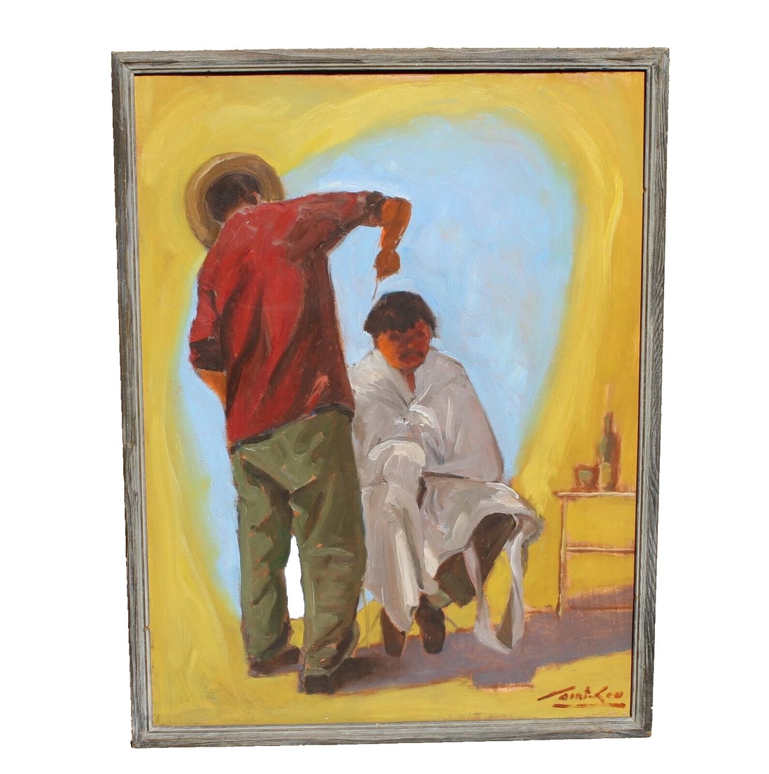 Maurice Saint-Lou (French 1897-1961) Man Getting a Haircut oil Price was $725 - 2