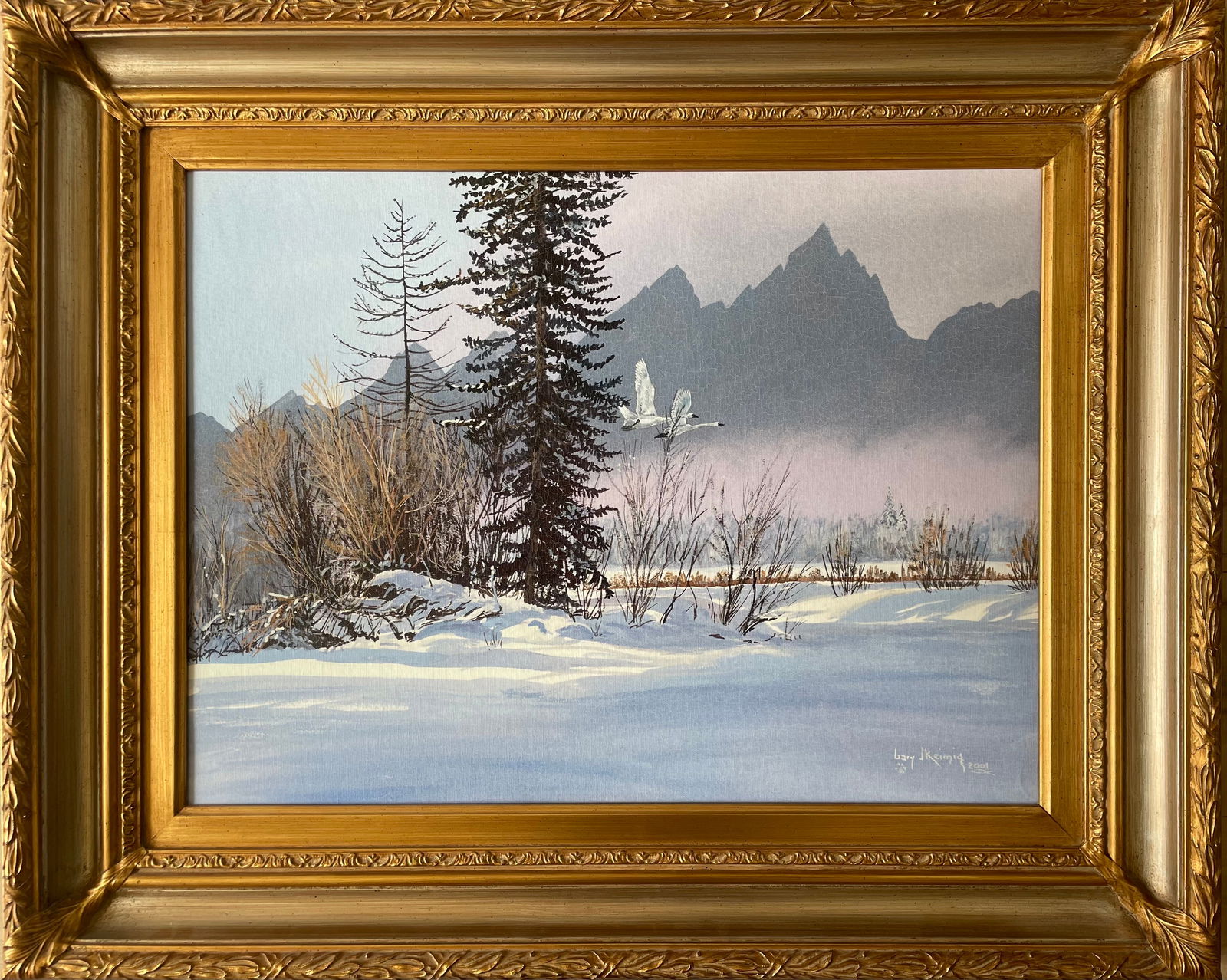 Teton Flight - Trumpeter Swans 28/50: Artist: Gary KeimigTitle:Teton Flight - Trumpeter Swans 28/50Description:Giclee Print (28/50) - Gary Keimig's paintings are renowned primarily for their distinctive style and subject matter,