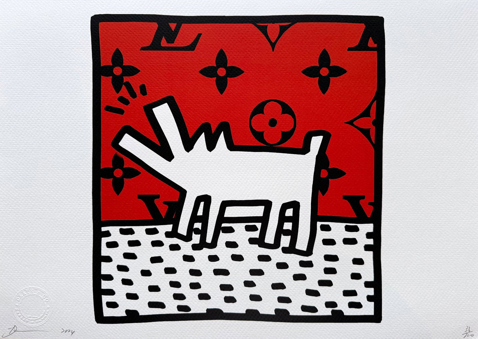Death NYC Keith Haring LV: Title:Death NYC Keith Haring LV Date/Period:21st Century Materials:Giclee on Fine art 300 gsm paper Size:17 3/4 x 12 1/2 inches Description:Artist: Death NYC, limited edition giclee on paper, out of e