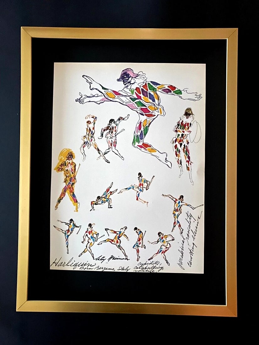 LEROY NEIMAN + HARLEQUIN FROM ITALY + CIRCA 1970'S + SIGNED PRINT FRAMED: Title: LEROY NEIMAN + HARLEQUIN FROM ITALY + CIRCA 1970'S + SIGNED PRINT FRAMEDDescription:We have for Sale this LEROY NEIMAN AWESOME 1970'S PRINT AFTER THE SKETCH OF " HARLEQUN " FACSIMILE SIGNED