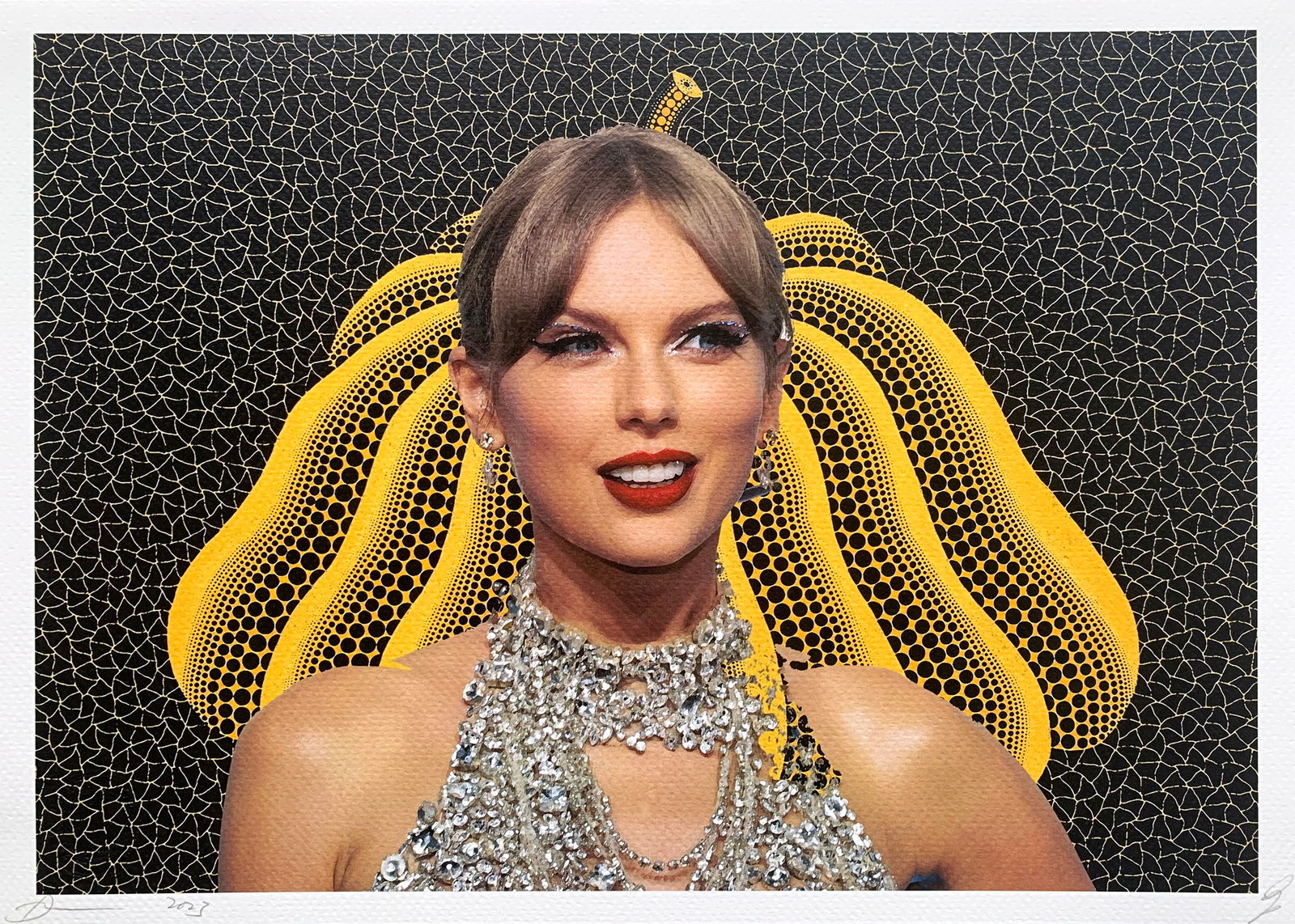 Death NYC Taylor Swift Kusama: Title:Death NYC Taylor Swift KusamaDate/Period:21st CenturyMaterials:Giclee on Fine art 300 gsm paperSize:17 3/4 x 12 1/2 inchesDescription:Artist: Death NYC, limited edition giclee on paper, out of