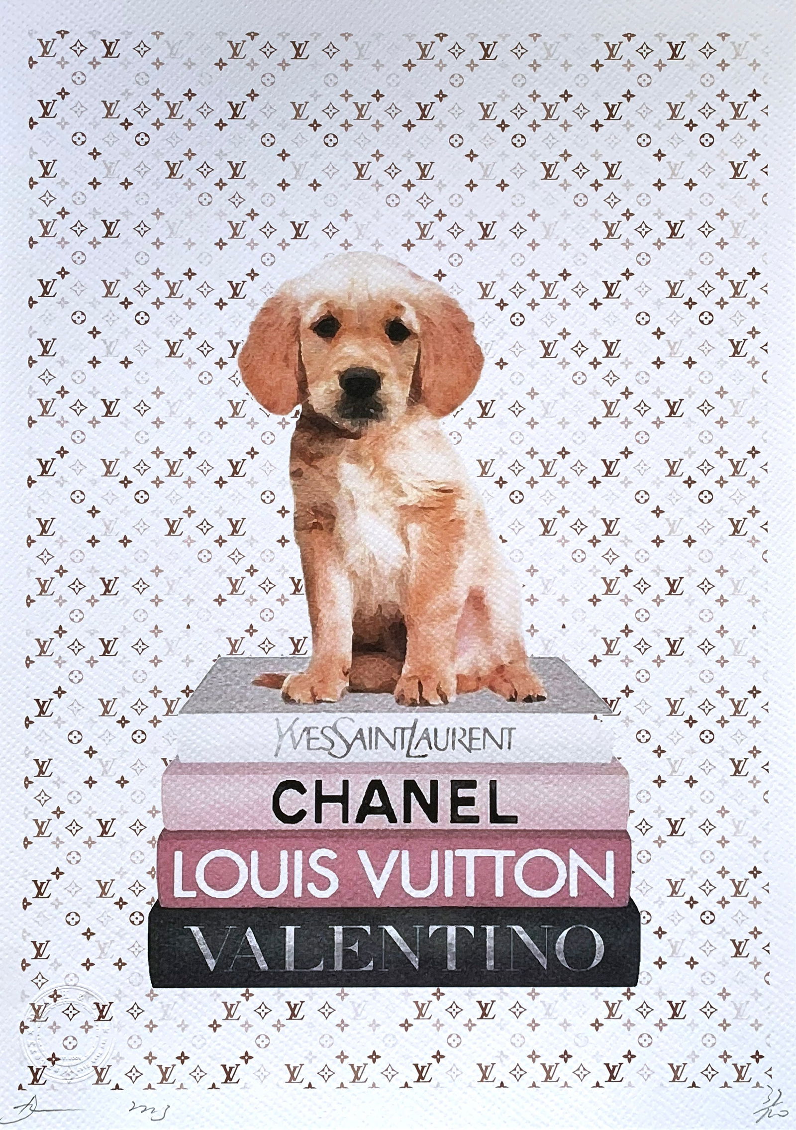 Death NYC Dog YSL Chanel LV Valentino: Title:Death NYC Dog YSL Chanel LV ValentinoDate/Period:21st CenturyMaterials:Giclee on Fine art 300 gsm paperSize:17 3/4 x 12 1/2 inchesDescription:Artist: Death NYC, limited edition giclee on paper,