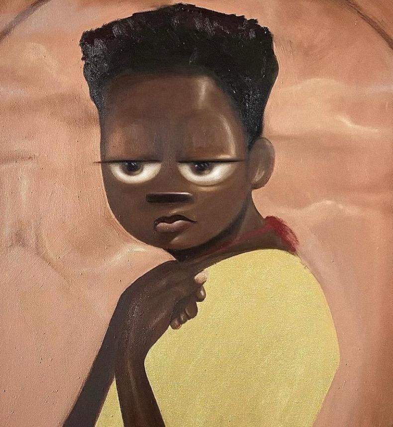 Aladejare Ayodeji, Innocence - 21st Century, Surrealism, Figurative Painting, Bulgy Eyes, Modern, - 5
