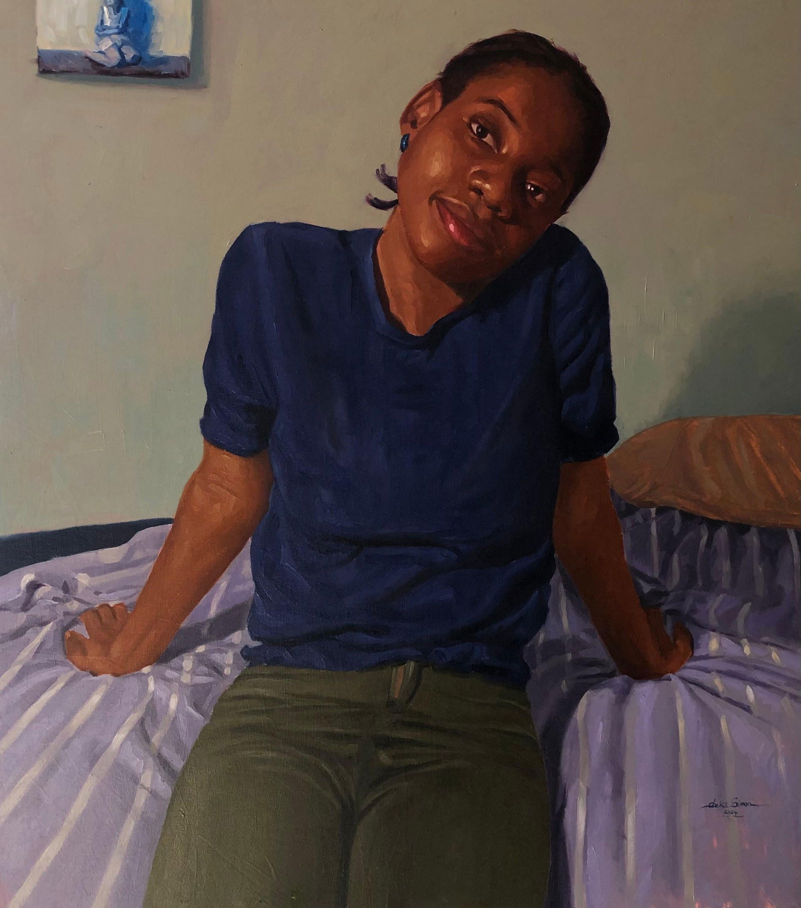 Simon Obeka, Regardless I will be Here - 21st Century, Contemporary, Figurative, Women, Love, 2024: Creator: Simon Obeka (1996, Nigerian) Creation Year: 2024 Dimensions: Height: 45 in (114.3 cm)Width: 40 in (101.6 cm)Depth: 1 in (2.54 cm) Medium: Canvas,Oil Movement & Style: Contemporary