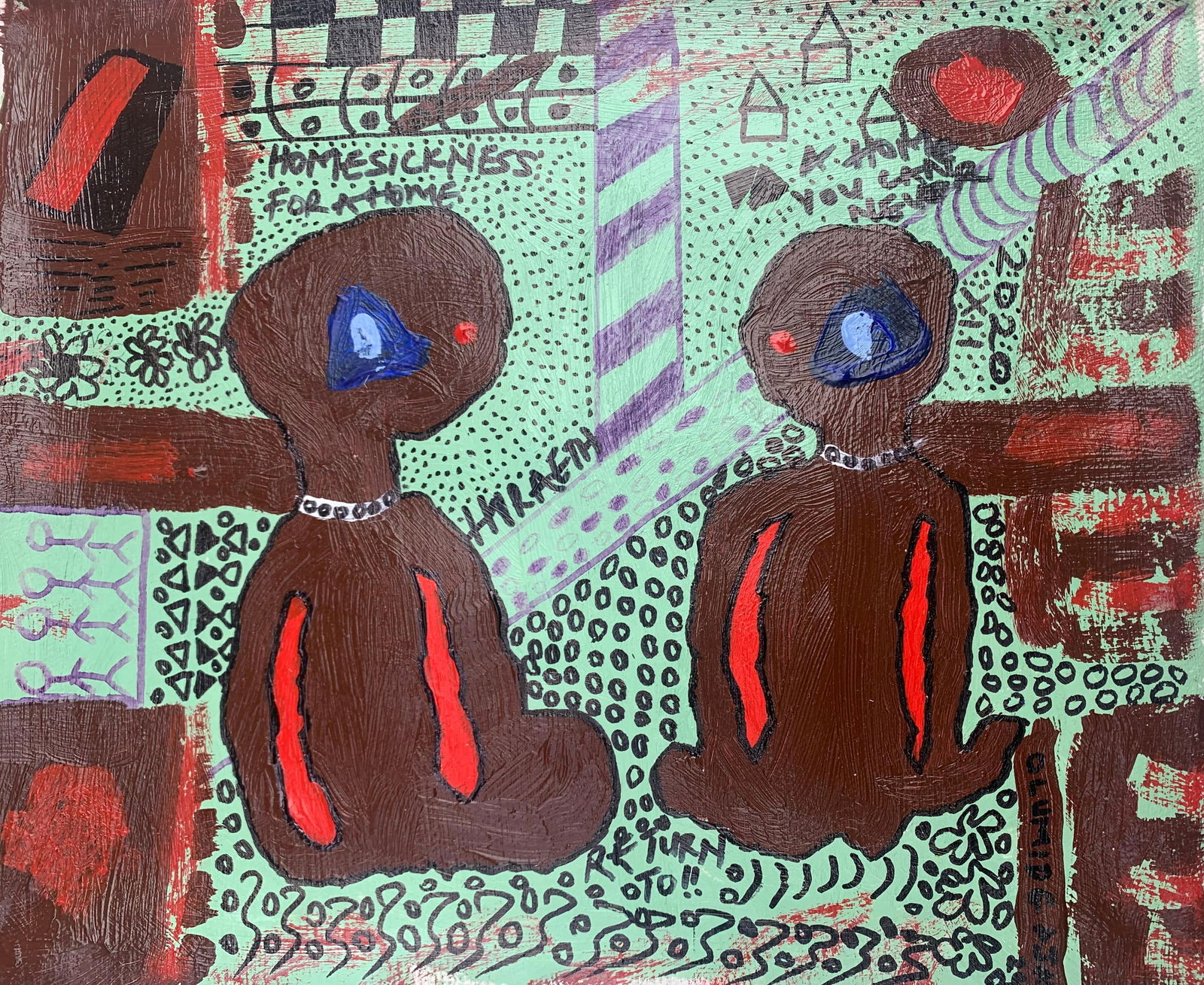 Olumide Ajayi, Hiraeth - 21st Century, Contemporary, Abstract, Miniature, Emotions, Colors, 2024: Creator: Olumide Ajayi (1996, Nigerian) Creation Year: 2024 Dimensions: Height: 10 in (25.4 cm)Width: 12 in (30.48 cm)Depth: 1 in (2.54 cm) Medium: Canvas,Ink,Acrylic Movement & Style: Abstract