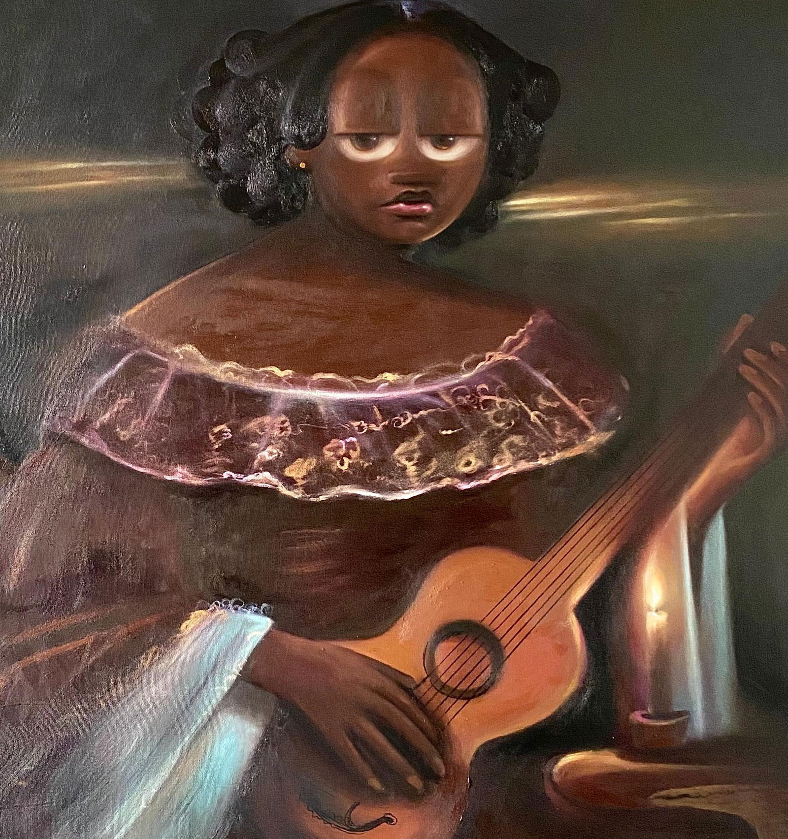Aladejare Ayodeji, Priscilla At Dusk - 21st Century, Surrealism, Africa Woman with Guitar, Musical, - 4