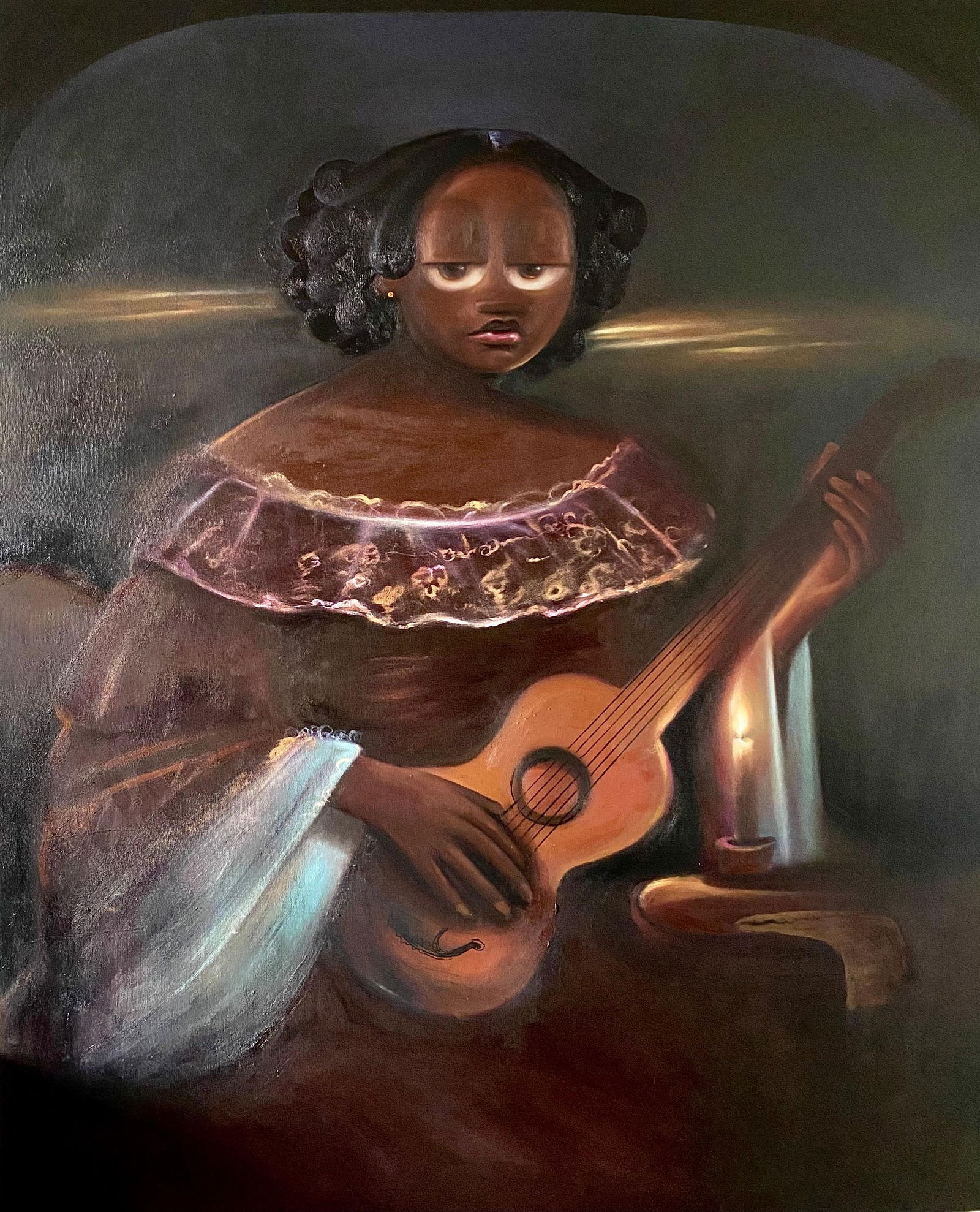 Aladejare Ayodeji, Priscilla At Dusk - 21st Century, Surrealism, Africa Woman with Guitar, Musical, - 5