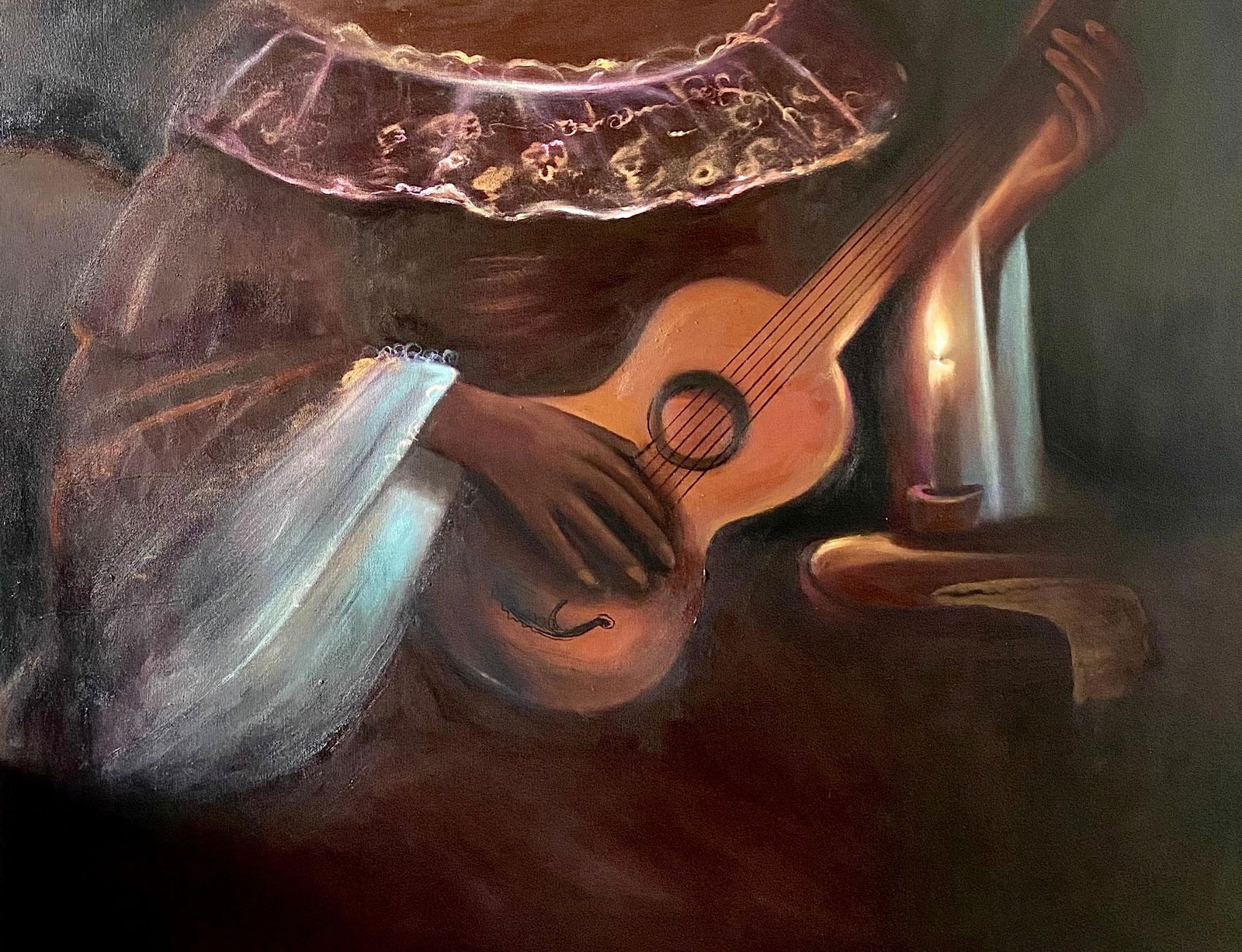 Aladejare Ayodeji, Priscilla At Dusk - 21st Century, Surrealism, Africa Woman with Guitar, Musical, - 7