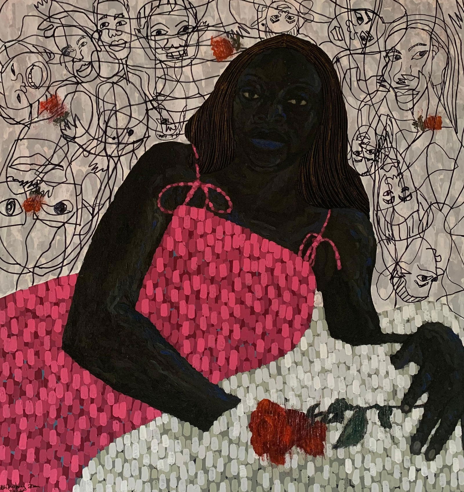 Dan Uduak-obong , I Also Have A Rose - 21st Century Contemporary, Figurative Impasto, Floral Women, - 5