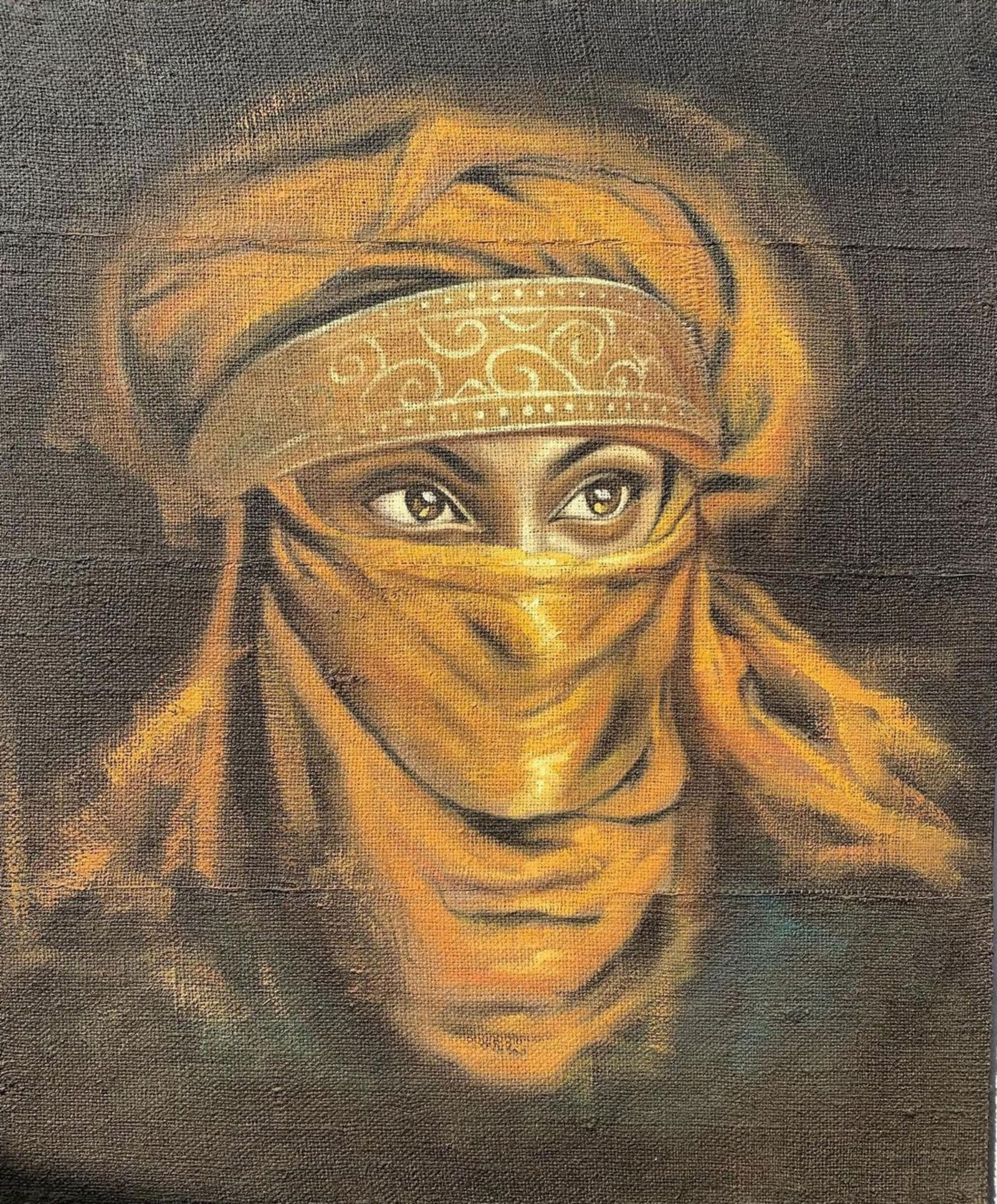 Wasiu Adelakun, Known Delight - 21st Century, Contemporary, Figurative Portrait, Religious, 2022: Creator: Wasiu Adelakun (1981, Nigerian) Creation Year: 2022 Dimensions: Height: 48 in (121.92 cm)Width: 40 in (101.6 cm)Depth: 1 in (2.54 cm) Medium: Jute,Mixed Media,Oil Movement & Style: Contempora