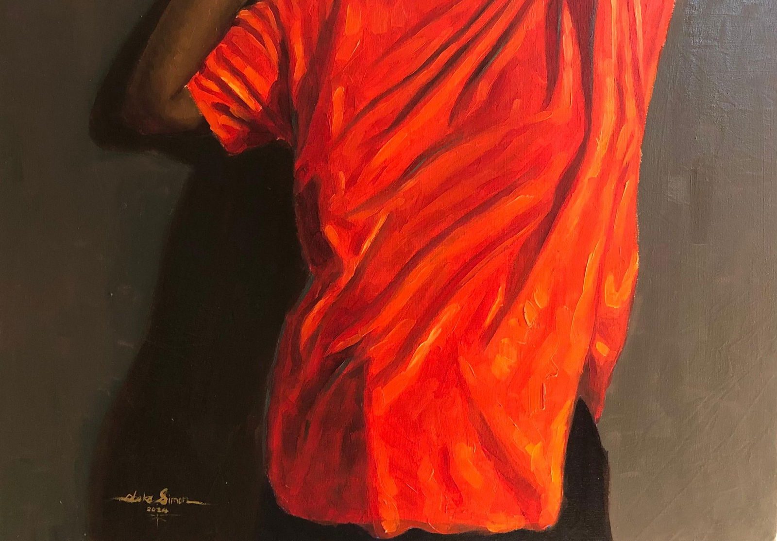 Simon Obeka, Away From The Noise - 21st Century, Contemporary, Figurative, Women, Orange, Oil, 2024 - 10