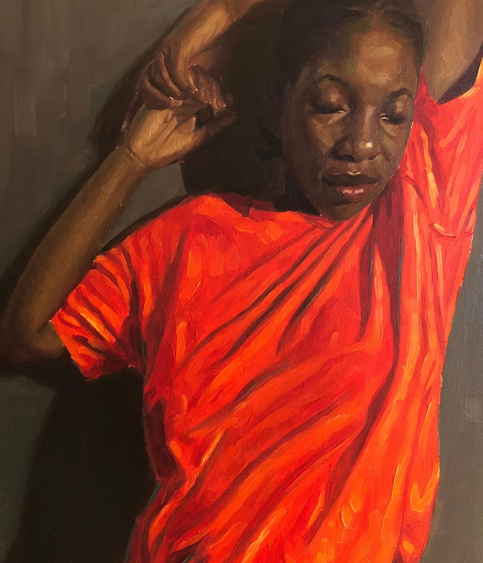 Simon Obeka, Away From The Noise - 21st Century, Contemporary, Figurative, Women, Orange, Oil, 2024 - 11