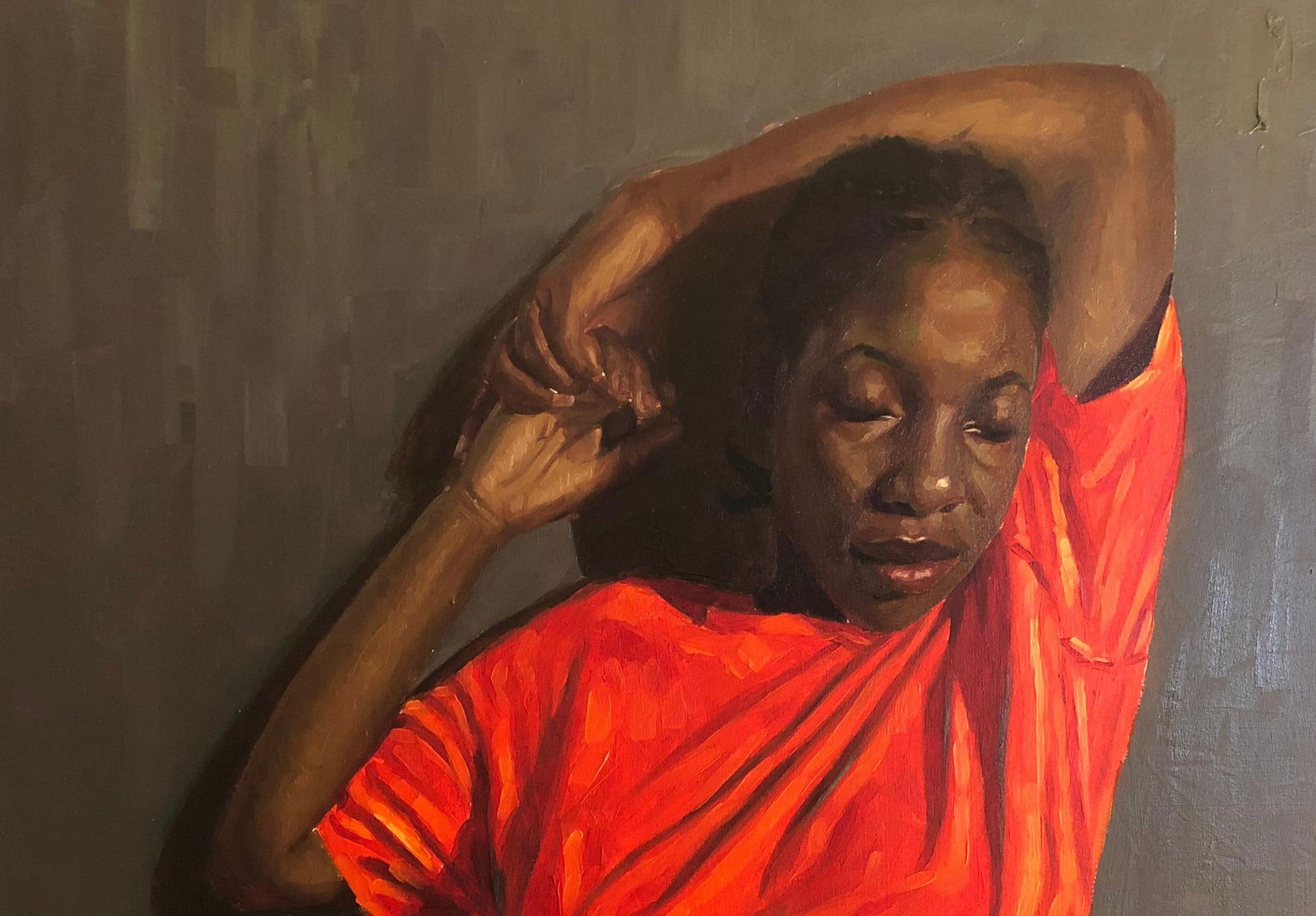 Simon Obeka, Away From The Noise - 21st Century, Contemporary, Figurative, Women, Orange, Oil, 2024 - 5