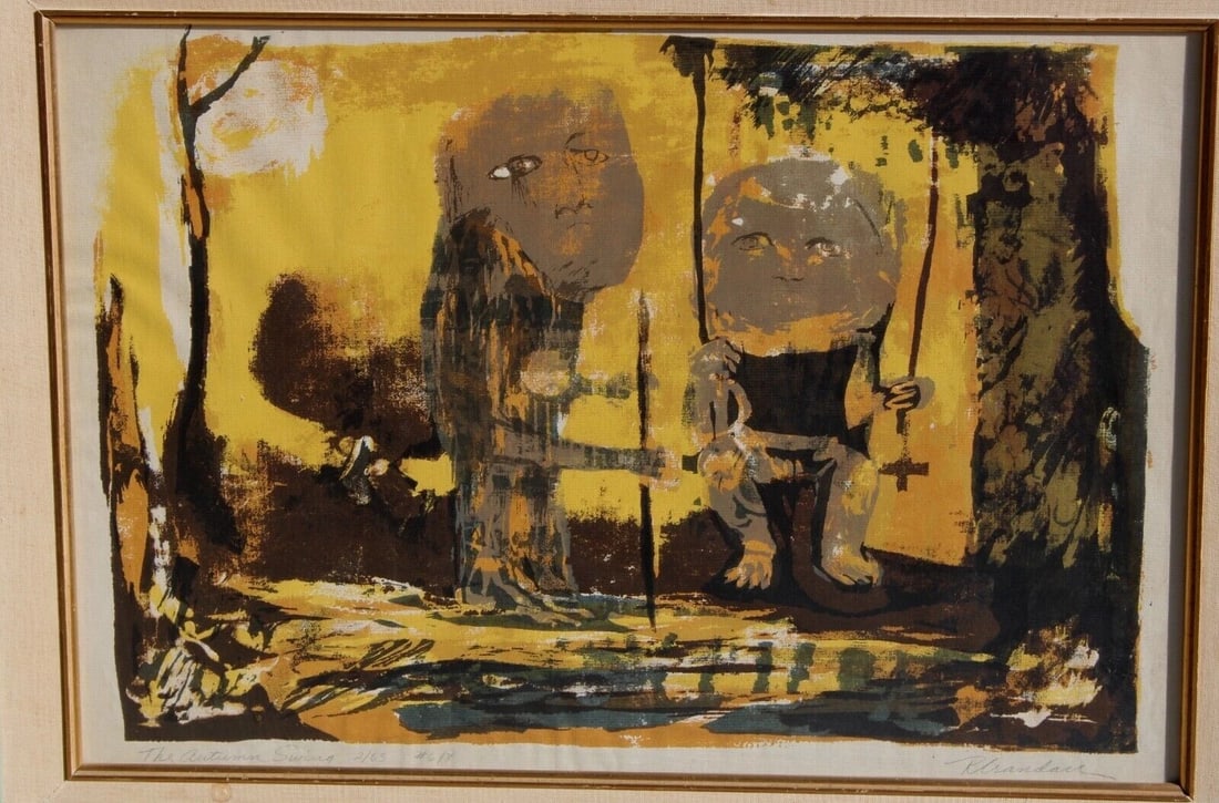 R. Crandall Mid Century Modernist Figures Lithograph The Autumn Swing #6/8 - 3