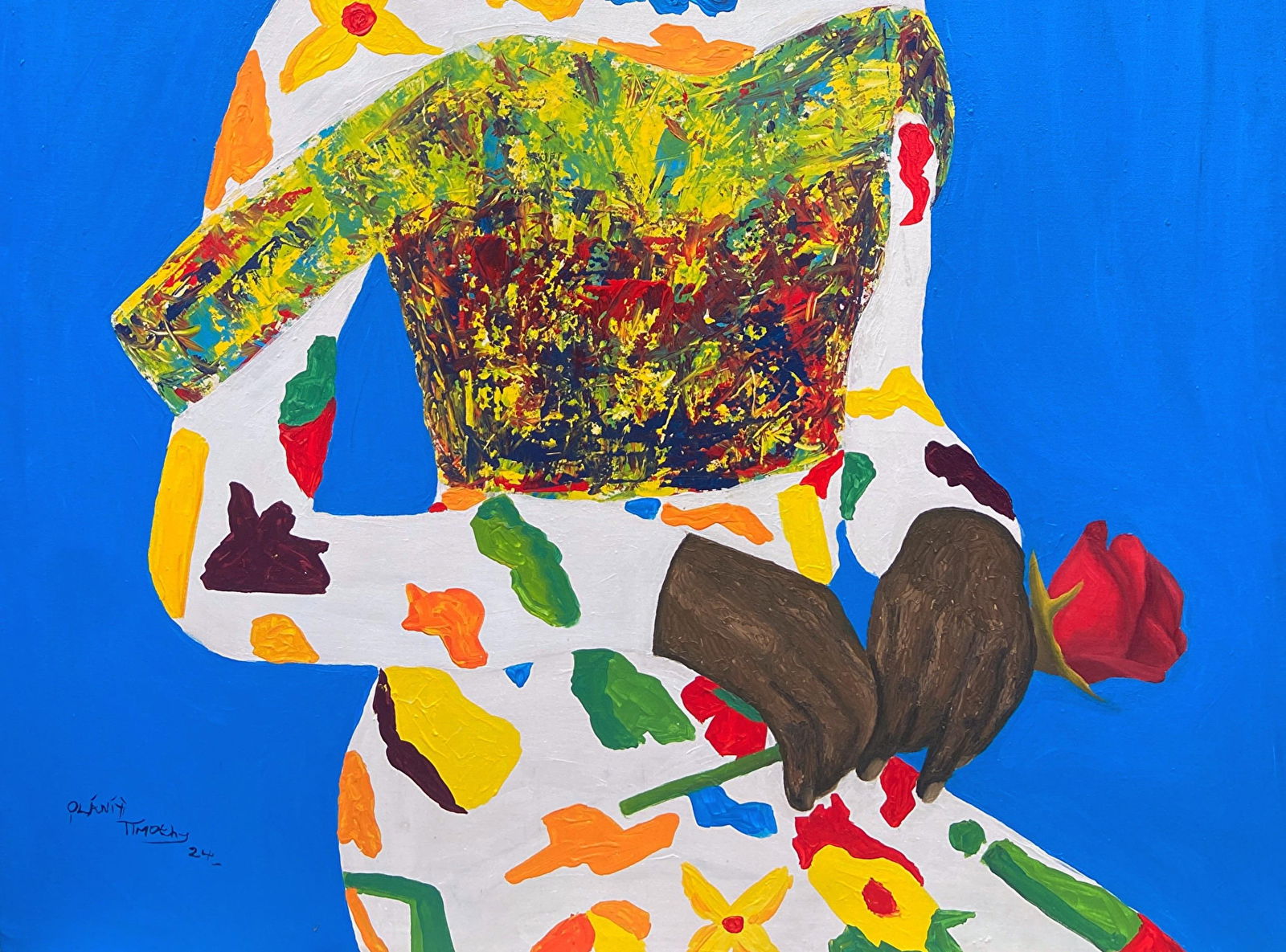 Olaniyi Timothy, She Deserve the Flower - 21st Century Contemporary, Figurative Portrait, Floral, - 7
