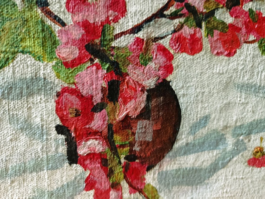 Oil painting Flowering branches in a pot Unknown artist - 6