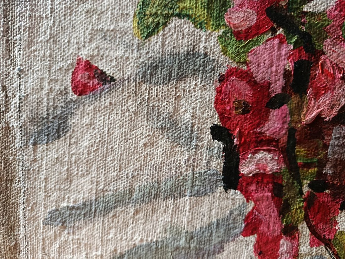 Oil painting Flowering branches in a pot Unknown artist - 8