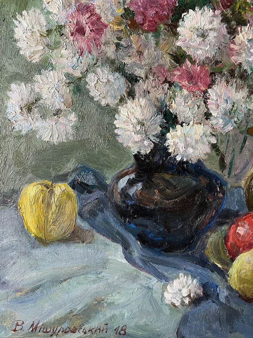 Oil painting Still life with chrysanthemums V. Mishurovsky - 4
