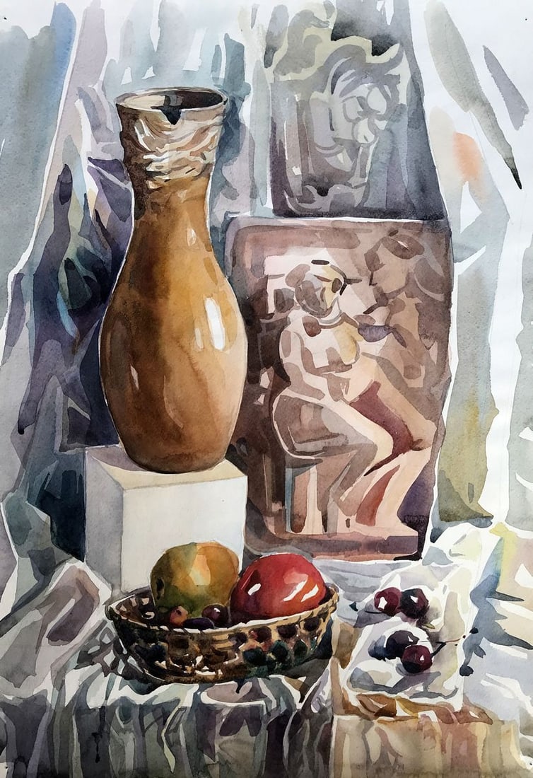 Watercolor painting Fruit on the table Unknown artist (1 of 11)
