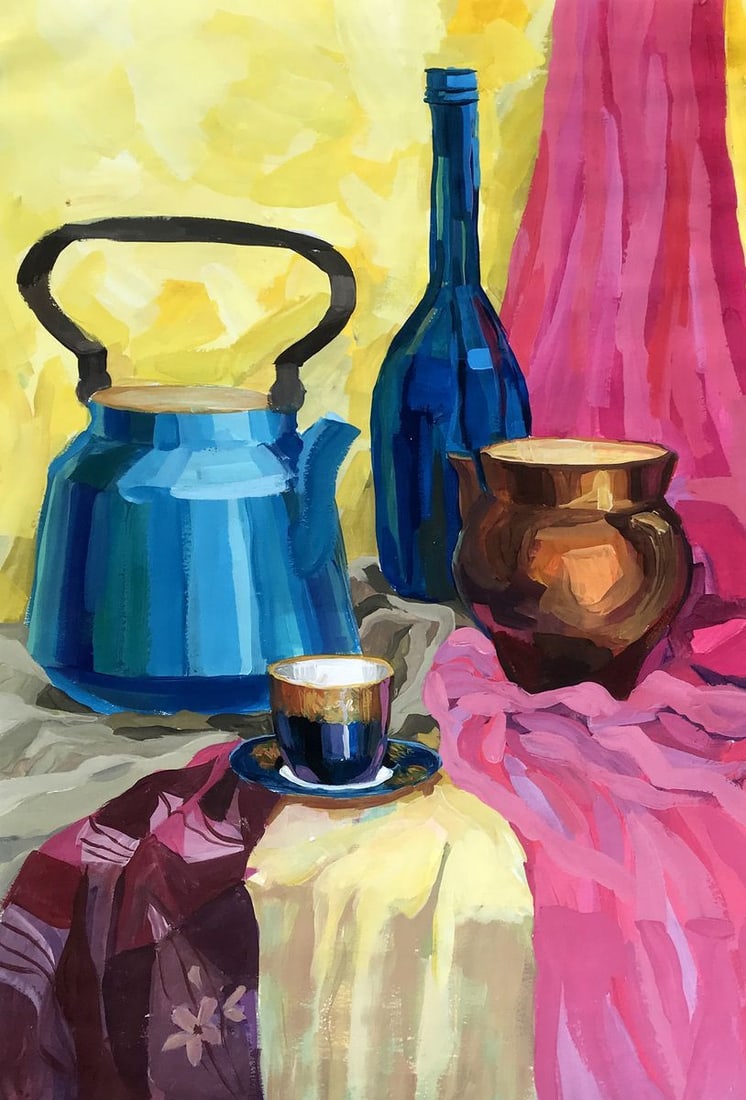 Gouache painting Kettle on the table Unknown artist (1 of 11)