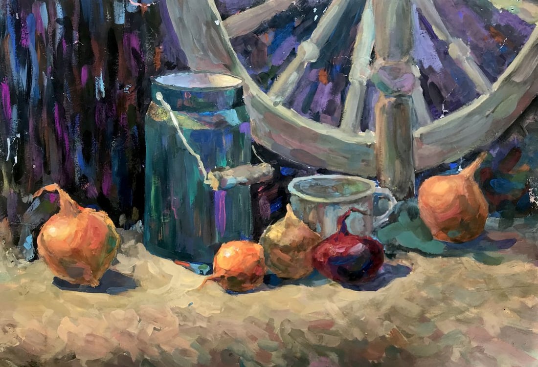 Gouache painting Rustic still life Unknown artist: Title: Gouache painting Rustic still life Unknown artist Description: No.AAA2760 The painting in gouache is a stunning still life that captures the essence of simplicity and elegance. At the center of
