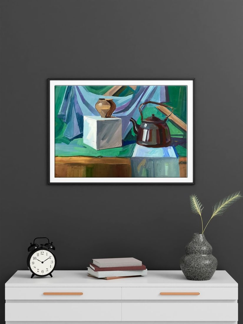 Gouache painting Kettle on the table Unknown artist - 2