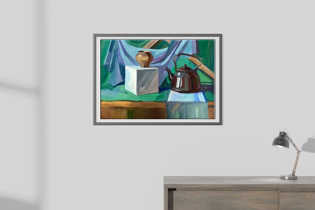 Gouache painting Kettle on the table Unknown artist - 3