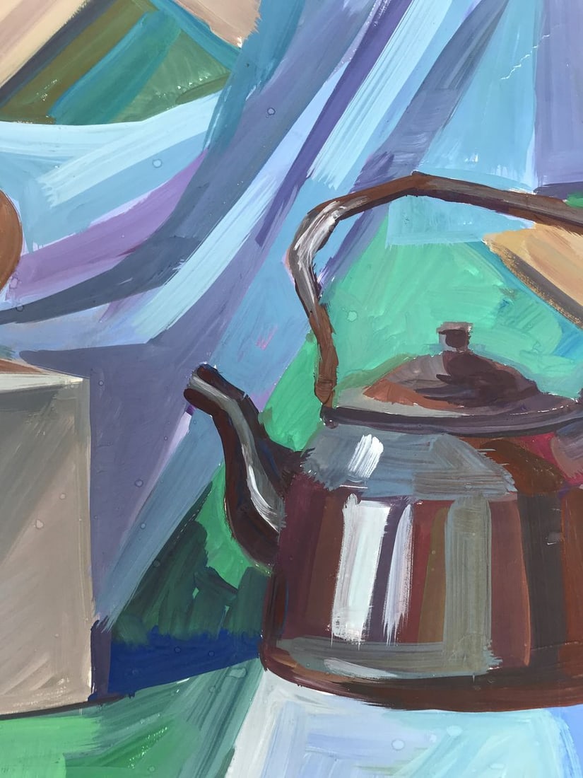 Gouache painting Kettle on the table Unknown artist - 7