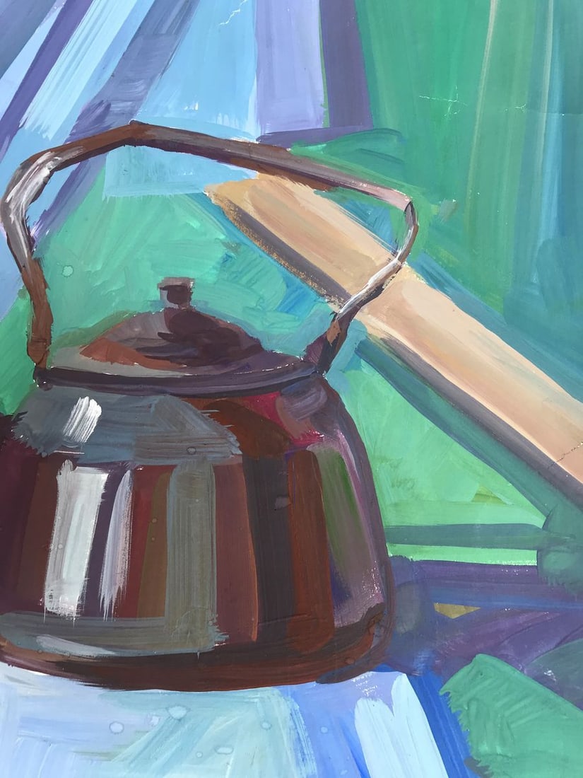 Gouache painting Kettle on the table Unknown artist - 8