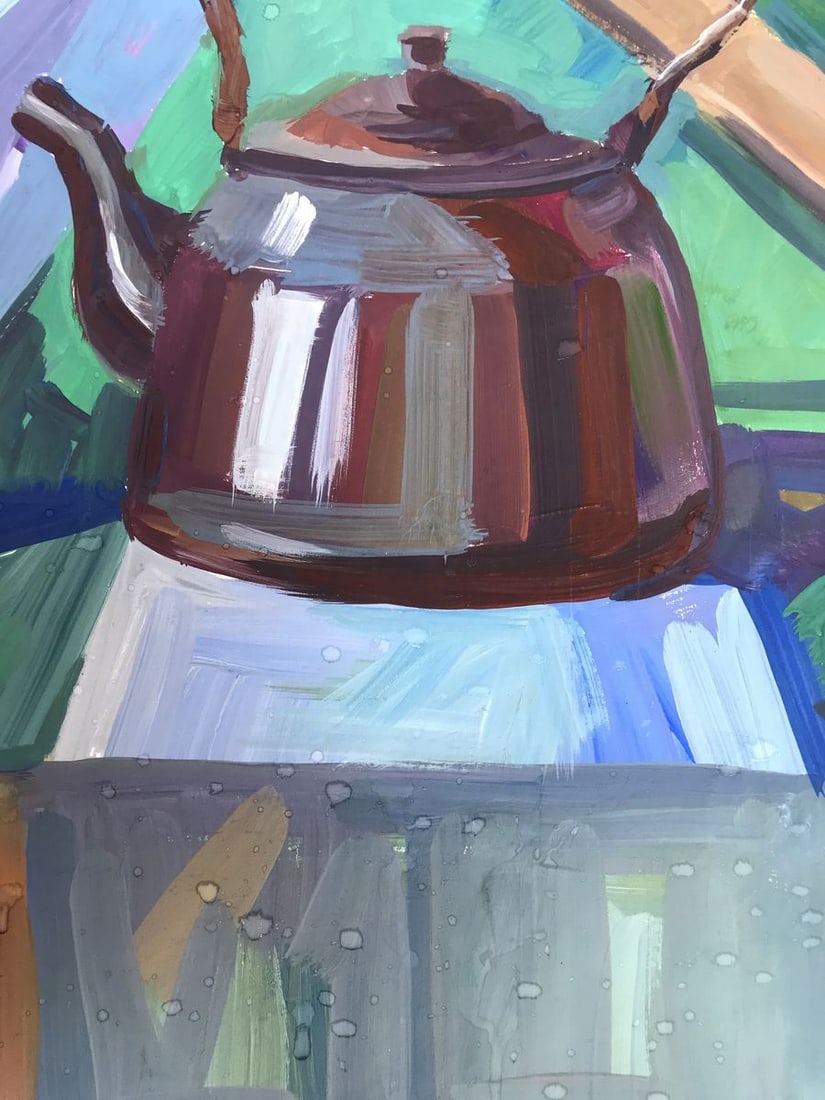 Gouache painting Kettle on the table Unknown artist - 9