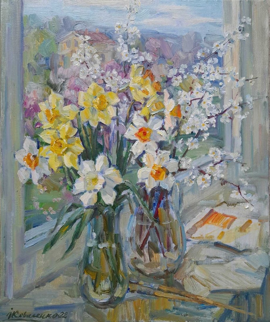 Oil painting daffodils Kovalenko Ivan Mikhailovich: Title: Oil painting daffodils Kovalenko Ivan Mikhailovich Description: No.Koval 154 *** ABOUT THIS PAINTING *** * TITLE: "daffodils" * ARTISTS: Kovalenko Ivan Mikhailovich * SIZE: 60x50 cm/'23.62x19.6