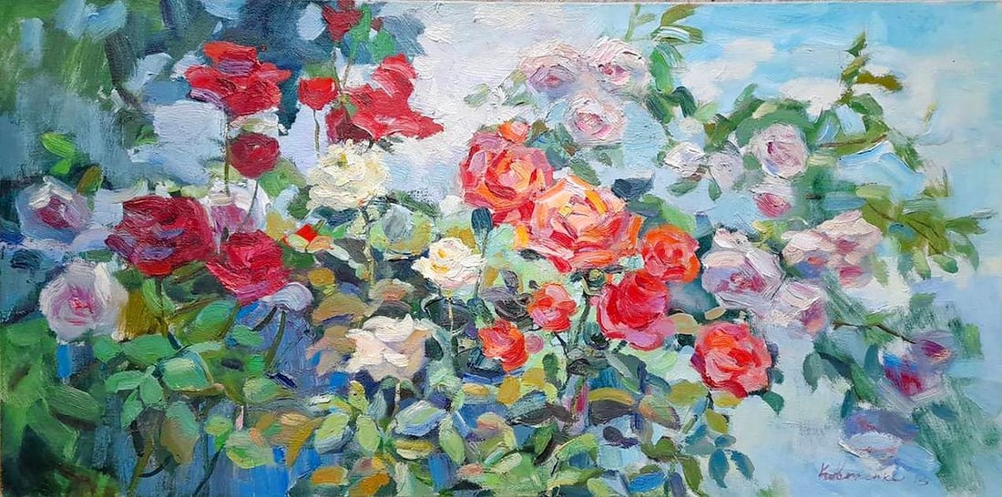 Oil painting Roses in the garden Kovalenko Ivan Mikhailovich: Title: Oil painting Roses in the garden Kovalenko Ivan Mikhailovich Description: No.Koval 181 *** ABOUT THIS PAINTING *** * TITLE: "Roses in the garden" * ARTISTS: Kovalenko Ivan Mikhailovich * SIZE: