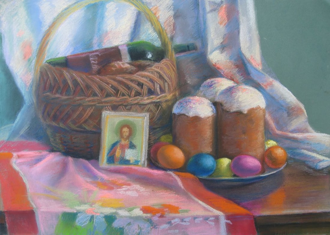 Pastel painting On Easter Serdyuk Boris Petrovich: Title: Pastel painting On Easter Serdyuk Boris Petrovich Description: No.SERB 82 * TITLE: "On Easter" * ARTISTS: Serdyuk Boris Petrovich * SIZE: 70x50 cm/'27.55x19.68 inches' * MEDIUM: pastel, paper *