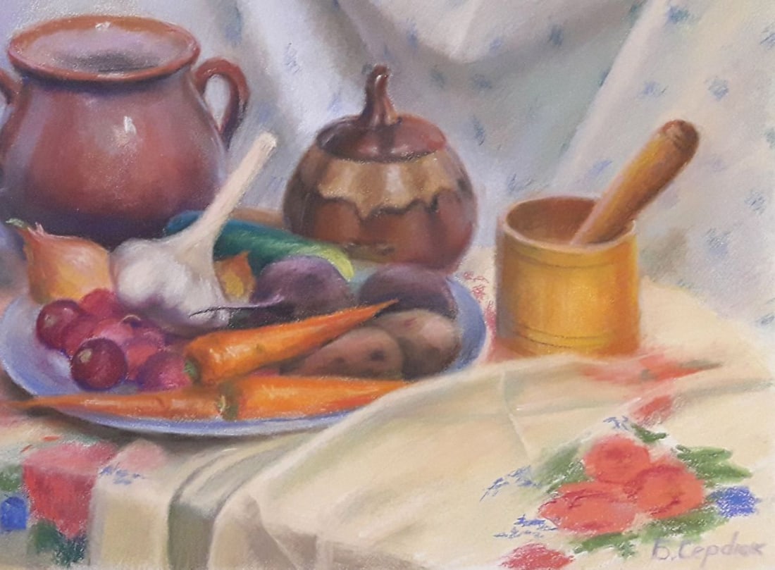 Pastel painting Grandma's treat Serdyuk Boris Petrovich - 2