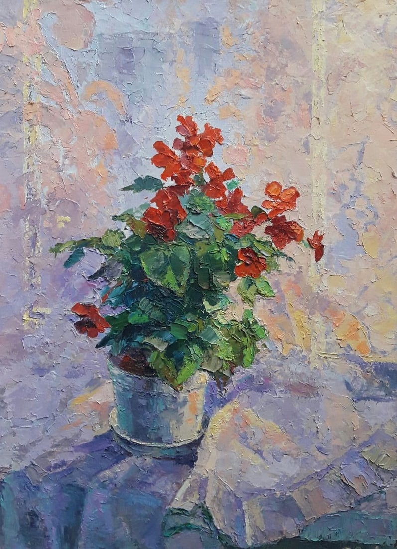 Oil painting Begonia Serdyuk Boris Petrovich: Title: Oil painting Begonia Serdyuk Boris Petrovich Description: No.SERB 205 * TITLE: "Begonia" * ARTISTS: Serdyuk Boris Petrovich * SIZE: 50x70 cm/'19.68x27.55 inches' * MEDIUM: oil, canvas * HAN
