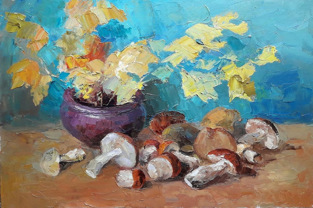 Oil painting Mushroom time Serdyuk Boris Petrovich: Title: Oil painting Mushroom time Serdyuk Boris Petrovich Description: No.SERB 329 * TITLE: "Mushroom time" * ARTISTS: Serdyuk Boris Petrovich * SIZE: 40x60 cm/'15.74x23.62 inches' * MEDIUM: oil, canv