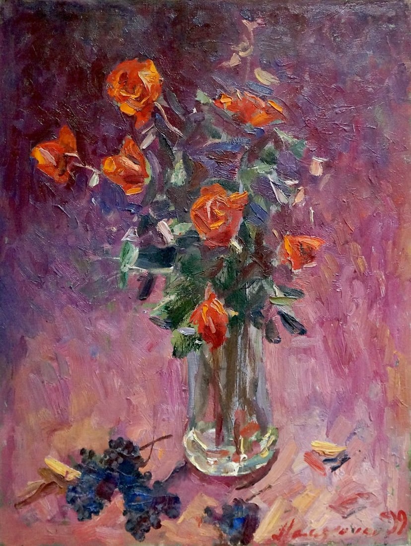 Oil painting Red roses Malyarenko Igor Alekseevich: Title: Oil painting Red roses Malyarenko Igor Alekseevich Description: No.Vern 690 *** ABOUT THIS PAINTING *** * TITLE: "Red roses" * ARTISTS: Malyarenko Igor Alekseevich * SIZE: 65.5x49.5 cm/'25.78x1