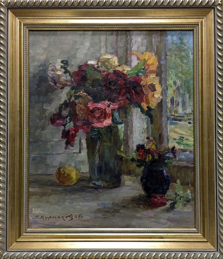 Oil painting Still life of roses Kurnakov Georgy Vasilievich: Title: Oil painting Still life of roses Kurnakov Georgy Vasilievich Description: No.Vern 803 *** ABOUT THIS PAINTING *** * TITLE: "Still life of roses" * ARTISTS: Kurnakov Georgy Vasilievich * SIZE: 5
