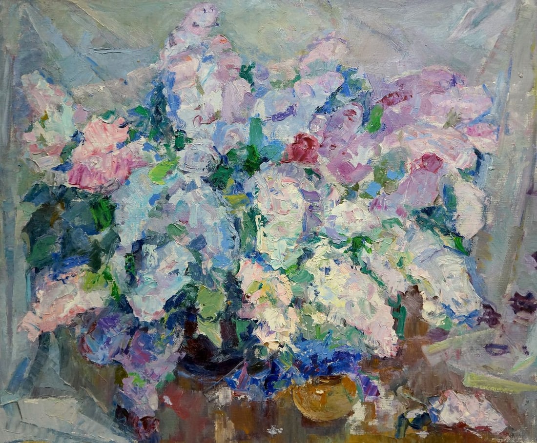 Oil painting Flowers Dovgalevskaya Vera Veniaminovna: Title: Oil painting Flowers Dovgalevskaya Vera Veniaminovna Description: No.Vern 1009 *** ABOUT THIS PAINTING *** * TITLE: "Flowers" * ARTISTS: Dovgalevskaya Vera Veniaminovna * SIZE: 70x86 cm/'27.55x