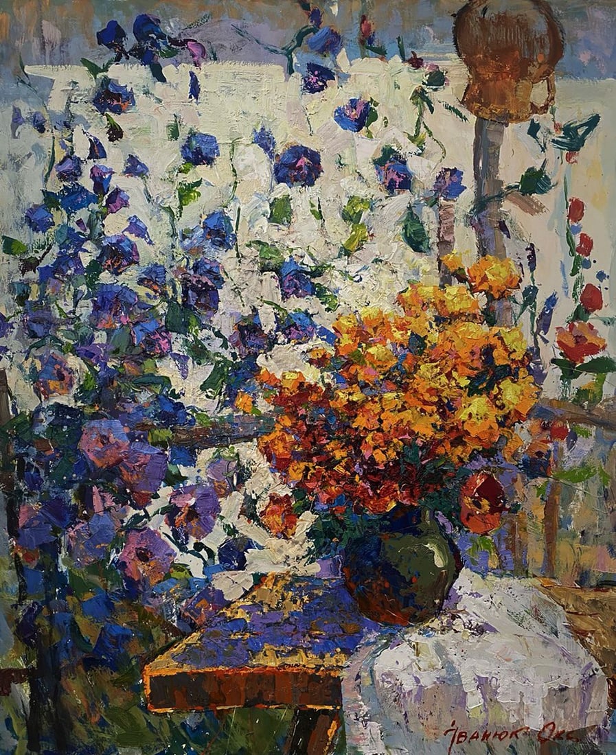 Oil painting Twisted gentlemen Oksana Ivanyuk: Title: Oil painting Twisted gentlemen Oksana Ivanyuk Description: No.Kalen 1624The oil painting on Canvas titled "Twisted Gentlemen" is a visually striking celebration of texture, color, and rustic