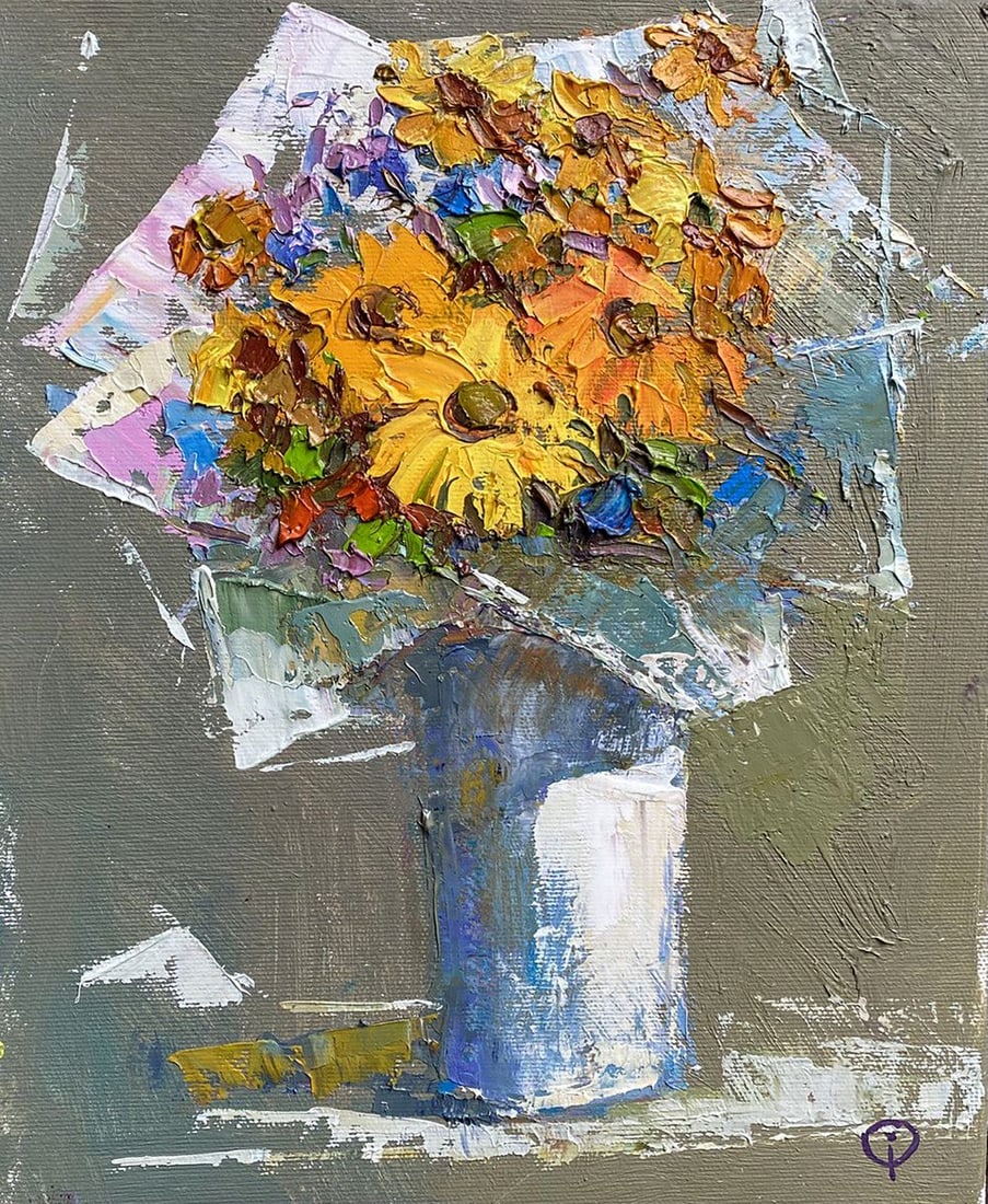 Oil painting Autumn flowers Oksana Kalenyuk: Title: Oil painting Autumn flowers Oksana Kalenyuk Description: No.Kalen 1307"Autumn Flowers" is an oil painting that evokes the rich and textured beauty of a floral arrangement in the full bloom of f