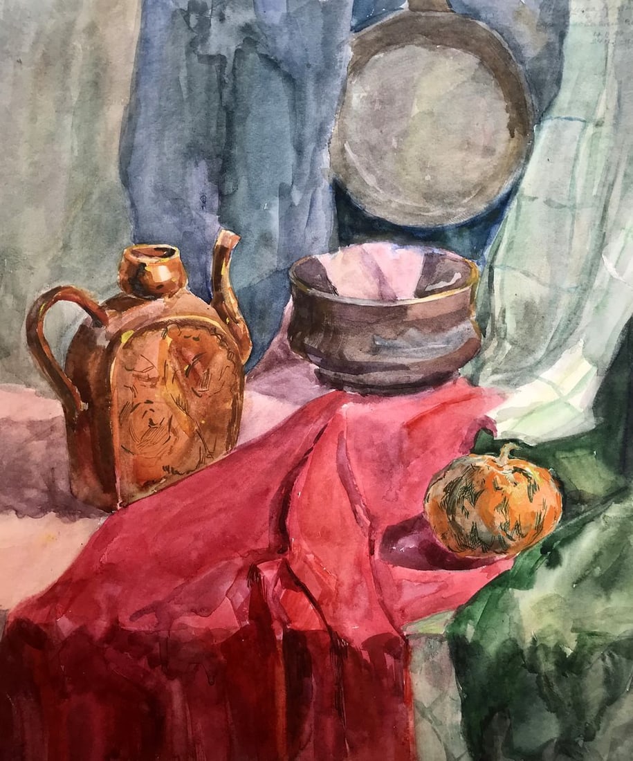 Watercolor painting Pumpkin still life Unknown artist (1 of 11)