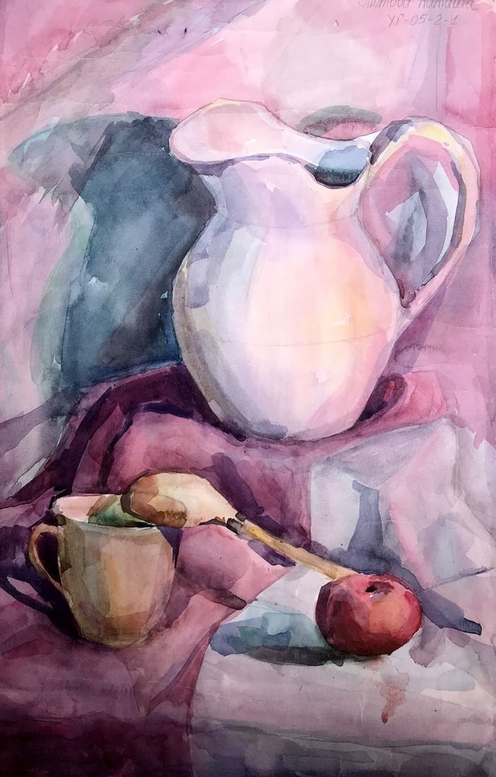 Watercolor painting Colorful still life Unknown artist (1 of 11)