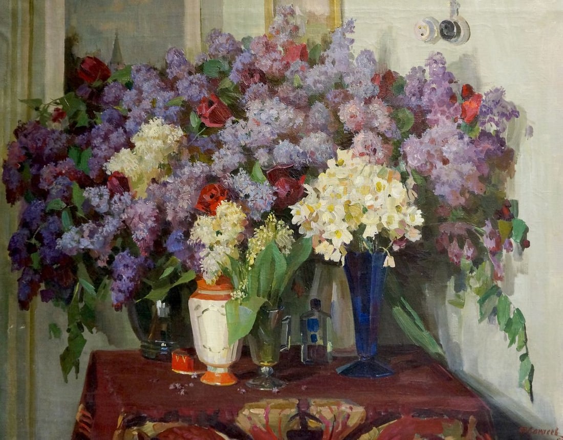Oil painting Flowers Samusev Fedor Afanasevich: Title: Oil painting Flowers Samusev Fedor Afanasevich Description: No.Vern 1196 *** ABOUT THIS PAINTING *** * TITLE: "Flowers" * ARTISTS: Samusev Fedor Afanasevich * SIZE: 78x100 cm/'30.70x39.37 inche