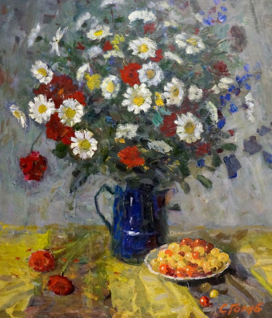 Oil painting Daisies Golub Stepan Filippovich: Title: Oil painting Daisies Golub Stepan Filippovich Description: No.Vern 1020 *** ABOUT THIS PAINTING *** * TITLE: "Daisies" * ARTISTS: Golub Stepan Filippovich * SIZE: 70x60 cm/'27.55x23.62 inches'