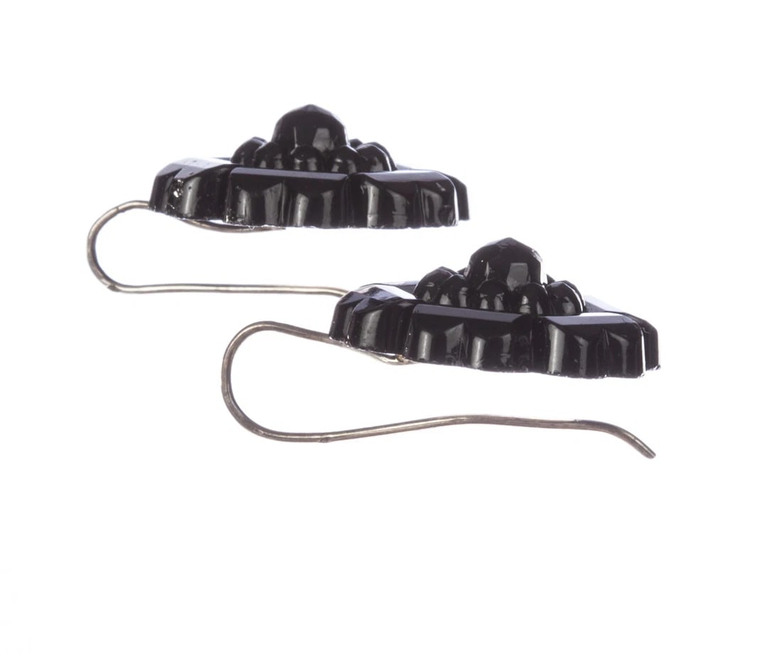 Victorian Jet Flower Dangle Earrings Sterling Silver Posts Alberto Juan - 3