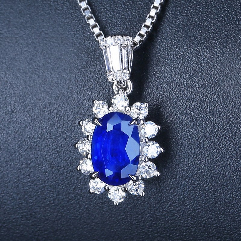 14K GOLD 1.85 CTW VIVID BLUE NATURAL SAPPHIRE & DIAMOND PENDANT - 2