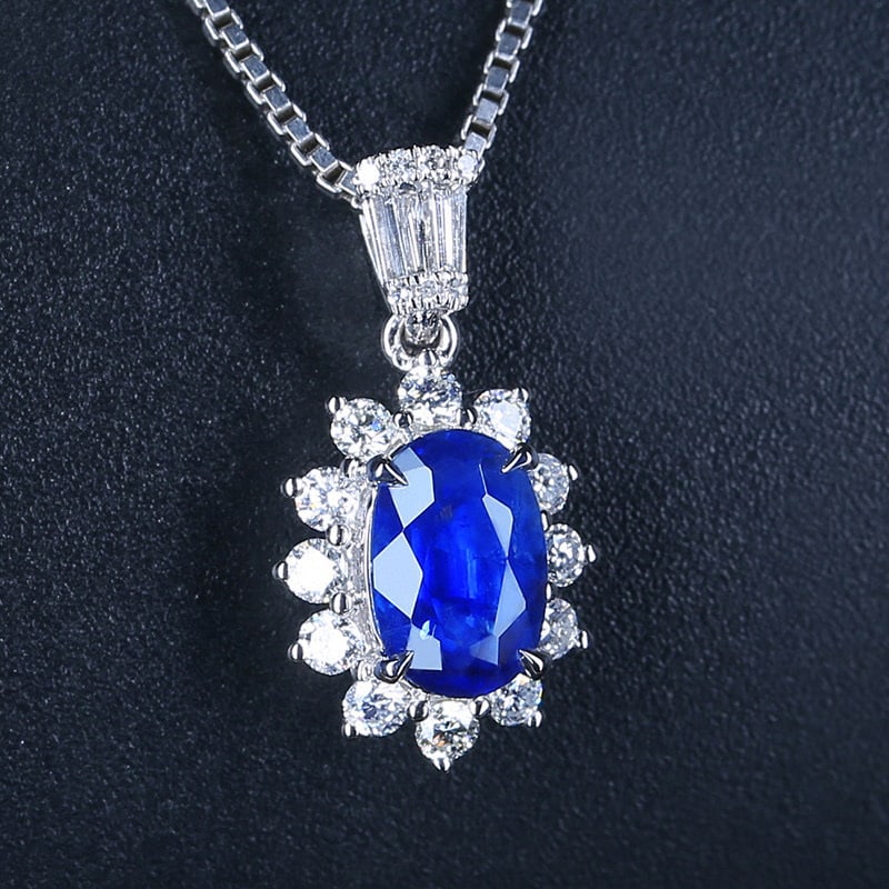 14K GOLD 1.85 CTW VIVID BLUE NATURAL SAPPHIRE & DIAMOND PENDANT - 3