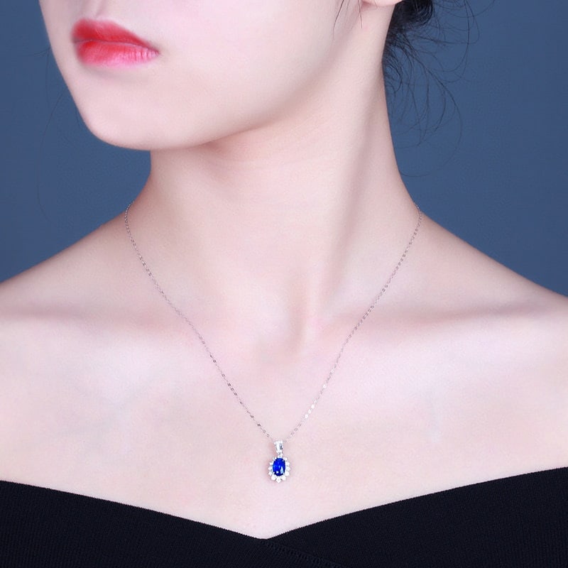 14K GOLD 1.85 CTW VIVID BLUE NATURAL SAPPHIRE & DIAMOND PENDANT - 4