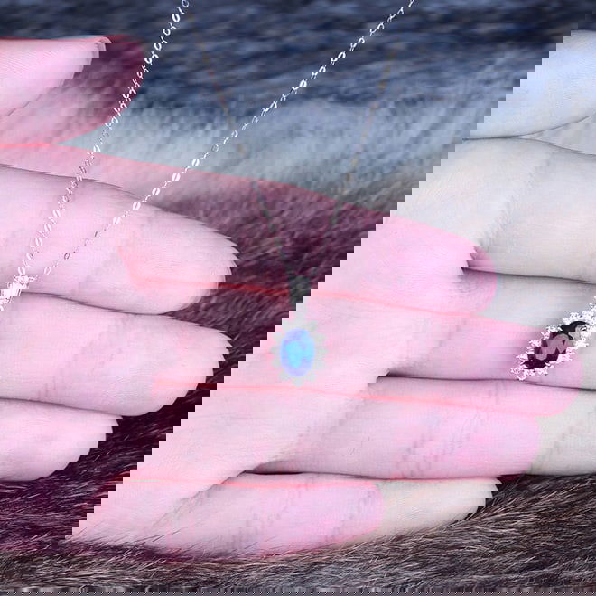 14K GOLD 1.85 CTW VIVID BLUE NATURAL SAPPHIRE & DIAMOND PENDANT - 5